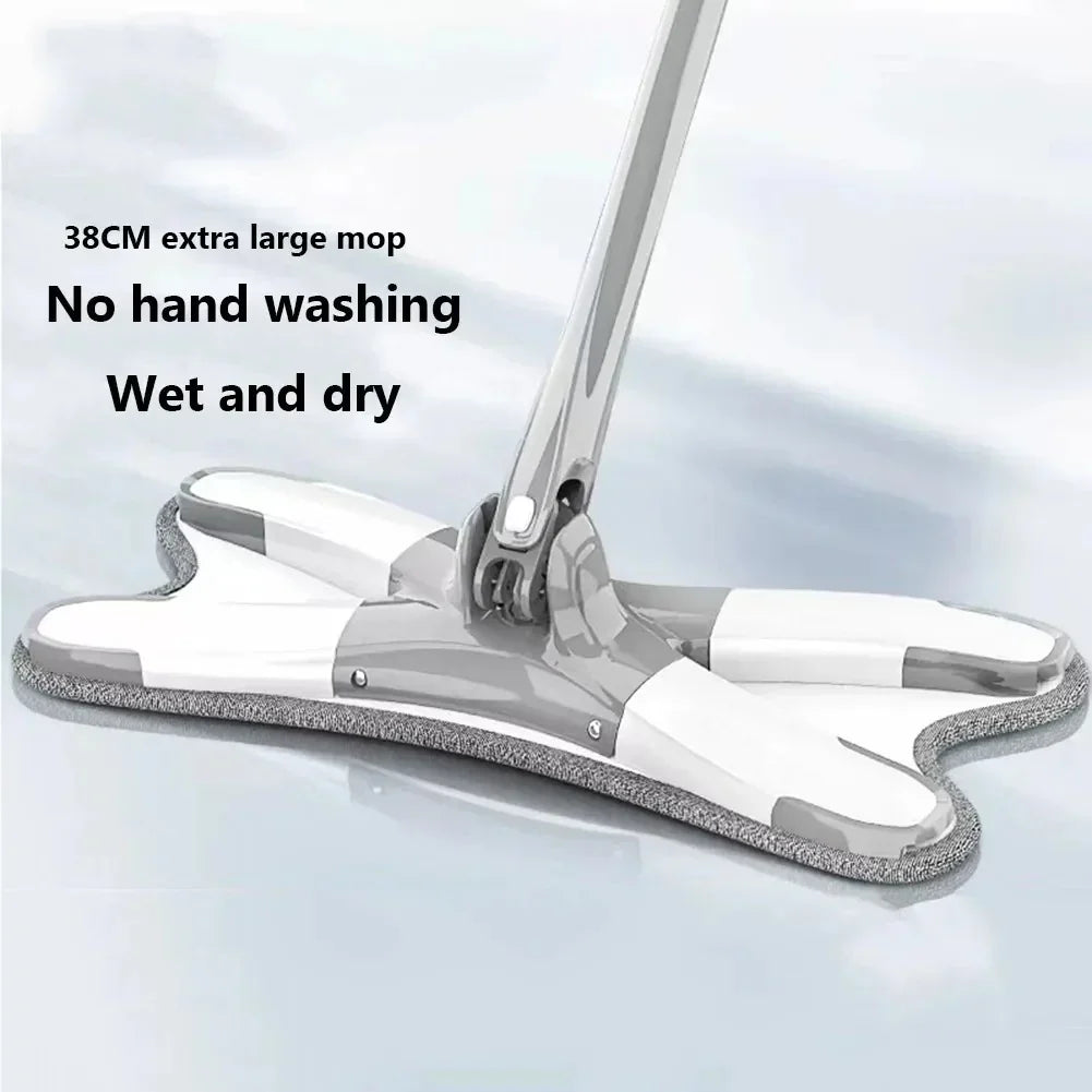 X-Type Flat Floor Mop with Replace Cloth Heads 360 Degree Squeeze Mop Hand-Free