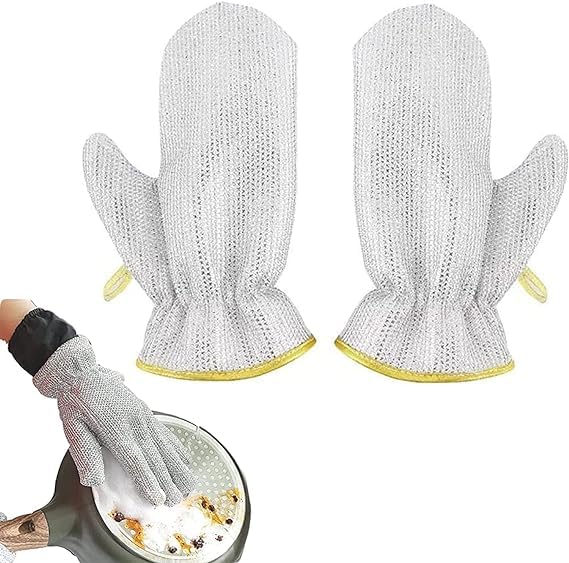 Kitchen Cleaning Dishwashing Silver Silk Glove, Reusable Silver Wire Gloves (Pair)