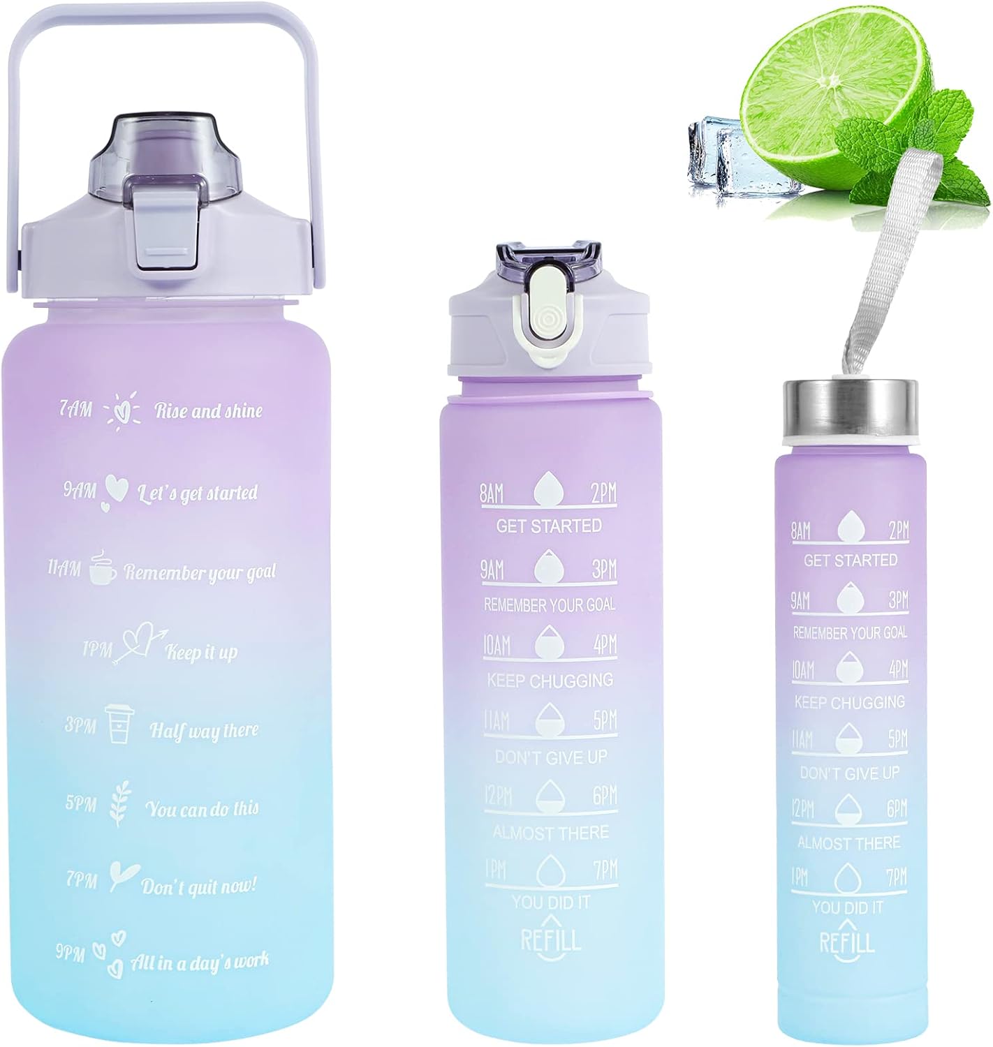 3pcs Water Bottle with Straw 2 Liter Water Bottle and Portable Bottle BPA Free Titan Drinks Bottle Leakproof