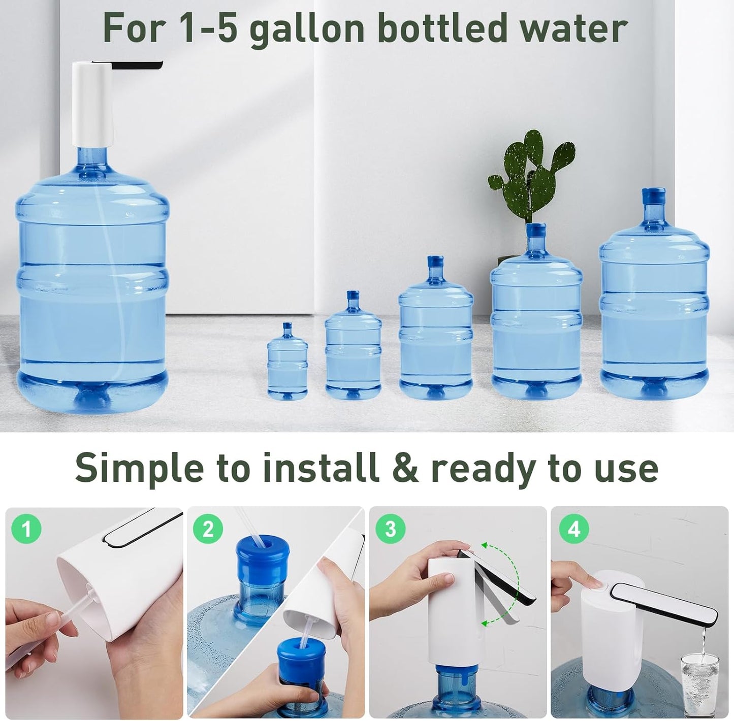 5 Gallon Foldable Water Dispenser, USB Charging Portable Electric Water Bottle Pump with Switch Universal