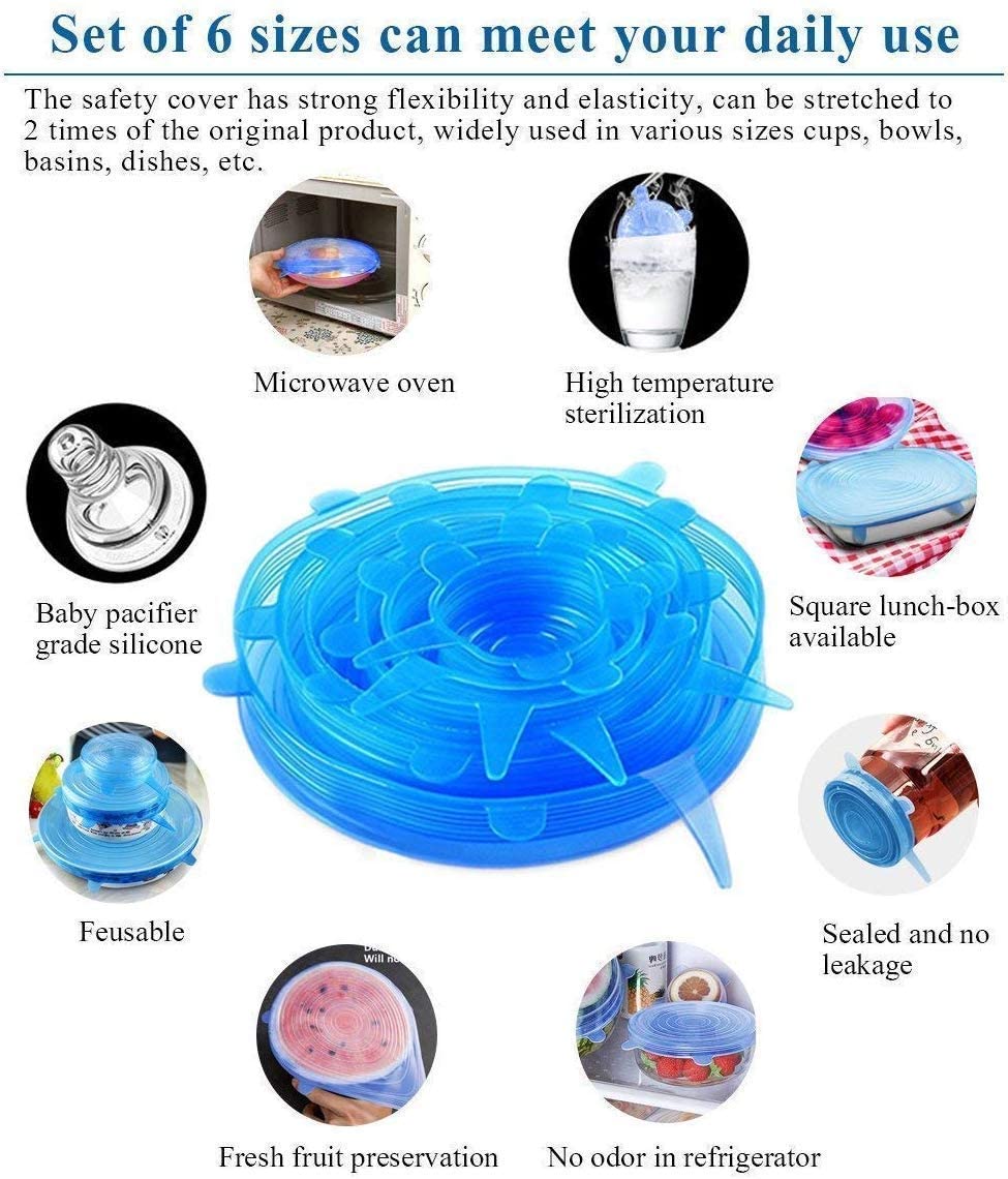 Multi Size Reusable Silicone Lids Silicone Stretch Lids (6 Pcs) (Multicolor)