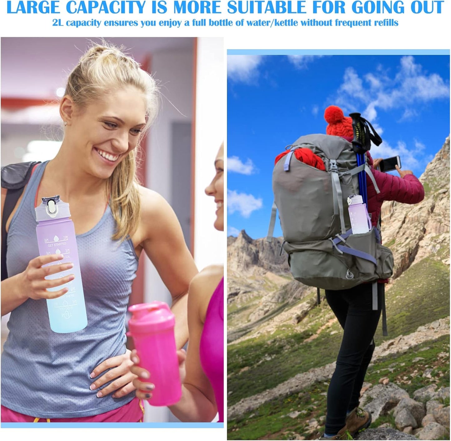3pcs Water Bottle with Straw 2 Liter Water Bottle and Portable Bottle BPA Free Titan Drinks Bottle Leakproof