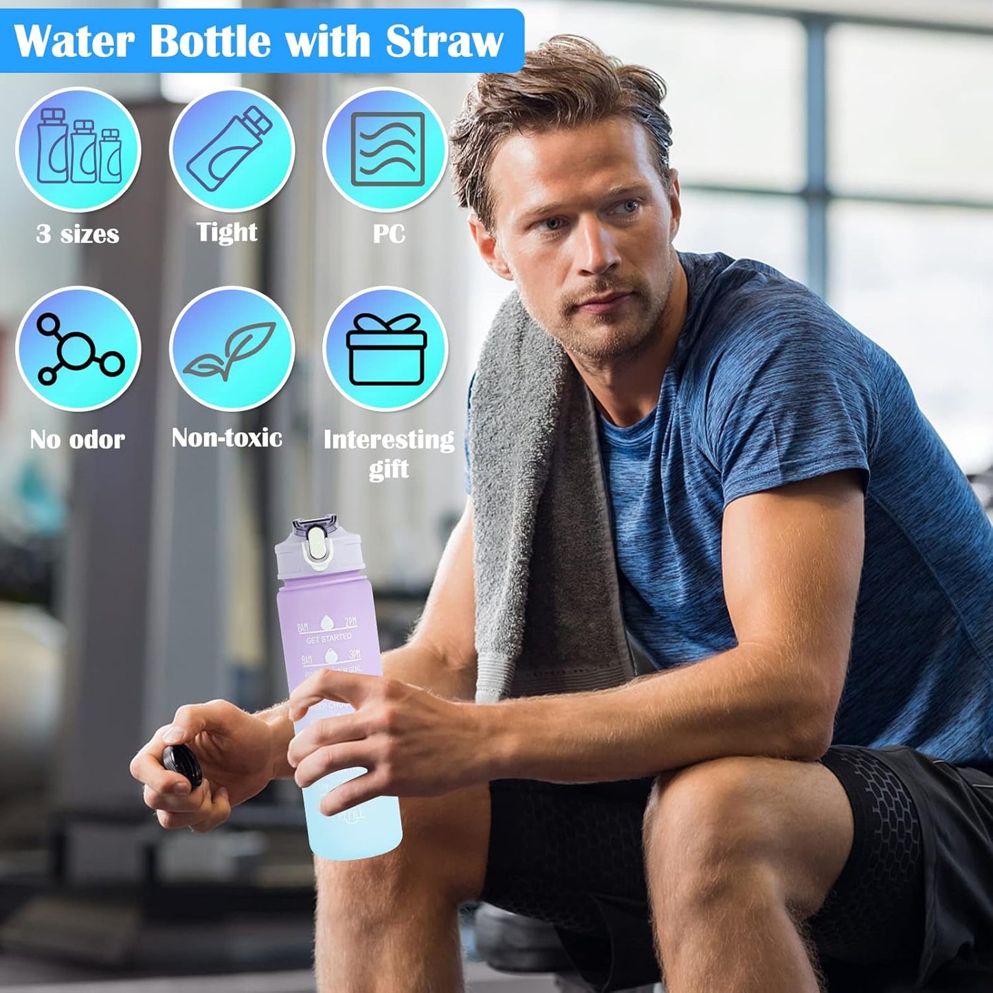 3pcs Water Bottle with Straw 2 Liter Water Bottle and Portable Bottle BPA Free Titan Drinks Bottle Leakproof