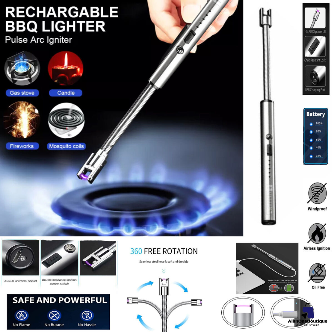 Electric Lighter, Rechargeable Type C Lighters Arc Lighter with LED Battery Display, Flameless Long Lighters for Candles Grill BBQ Camping