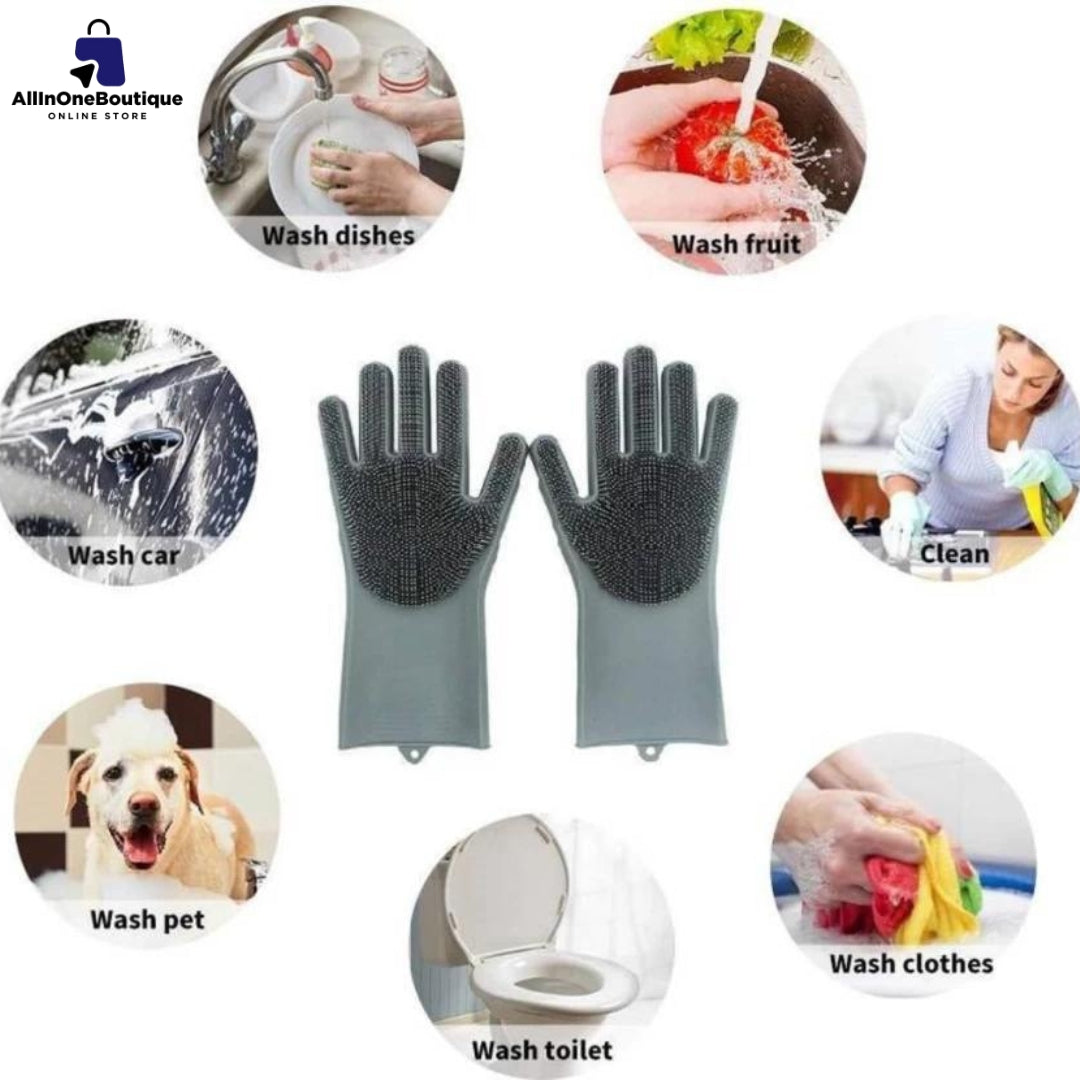 Silicone Reusable Magic Gloves with scrubber for Wash Dish, Car Washing, Kitchen, Bathroom Multipurpose Usage (Pack of 2)