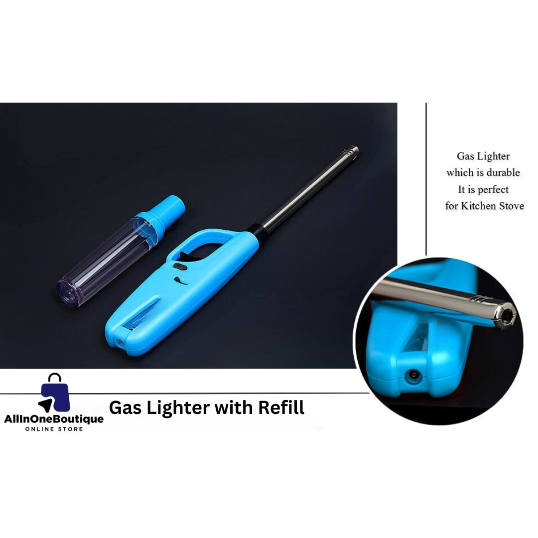 Plastic Adjustable Flame Kitchen Gas Lighter, Refillable with Small Refill Can, Multicolor Pack of 1