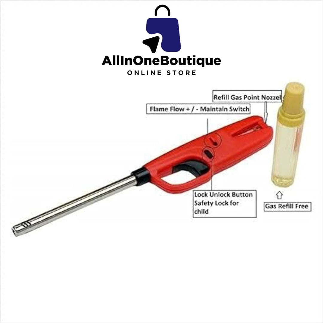 Plastic Adjustable Flame Kitchen Gas Lighter, Refillable with Small Refill Can, Multicolor Pack of 1