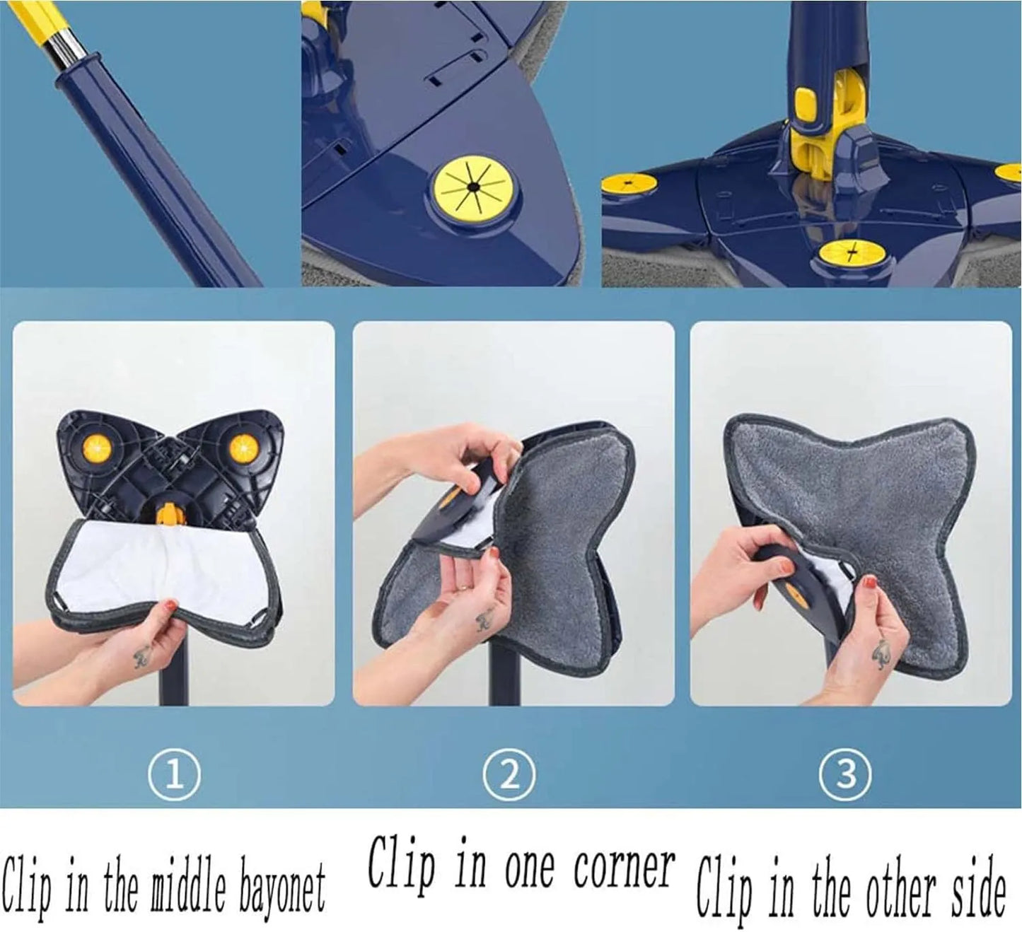 Four Leaf Clover Shaped 360 Degree Rotatable Adjustable Cleaning Mop, Wet and Dry Mop for Ceilings, Corners, Glass Bonsem