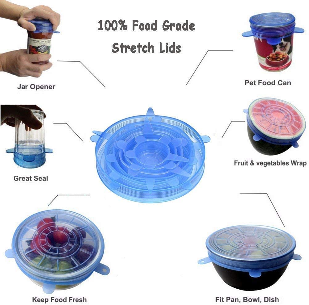 Multi Size Reusable Silicone Lids Silicone Stretch Lids (6 Pcs) (Multicolor)