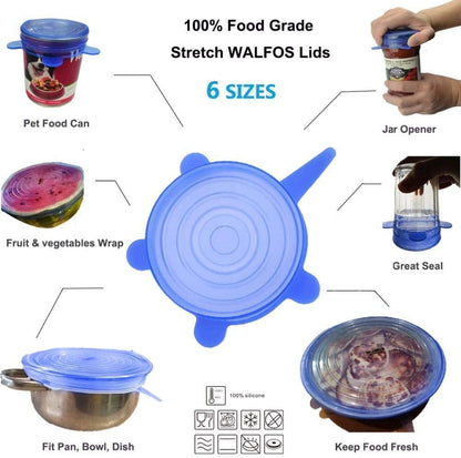 Multi Size Reusable Silicone Lids Silicone Stretch Lids (6 Pcs) (Multicolor)