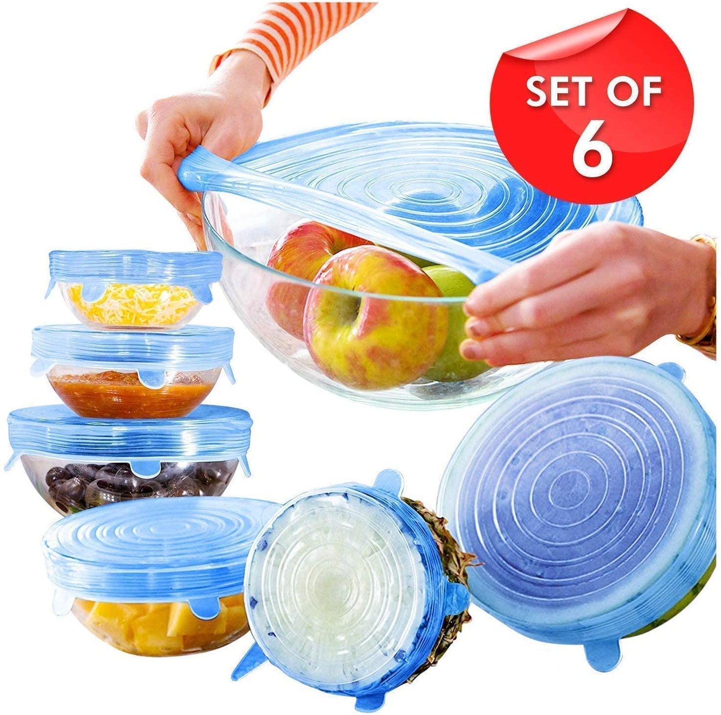 Multi Size Reusable Silicone Lids Silicone Stretch Lids (6 Pcs) (Multicolor)