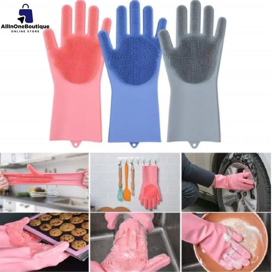 Silicone Reusable Magic Gloves with scrubber for  Wash Dish, Car Washing, Kitchen, Bathroom Multipurpose Usage (Pack of 2)