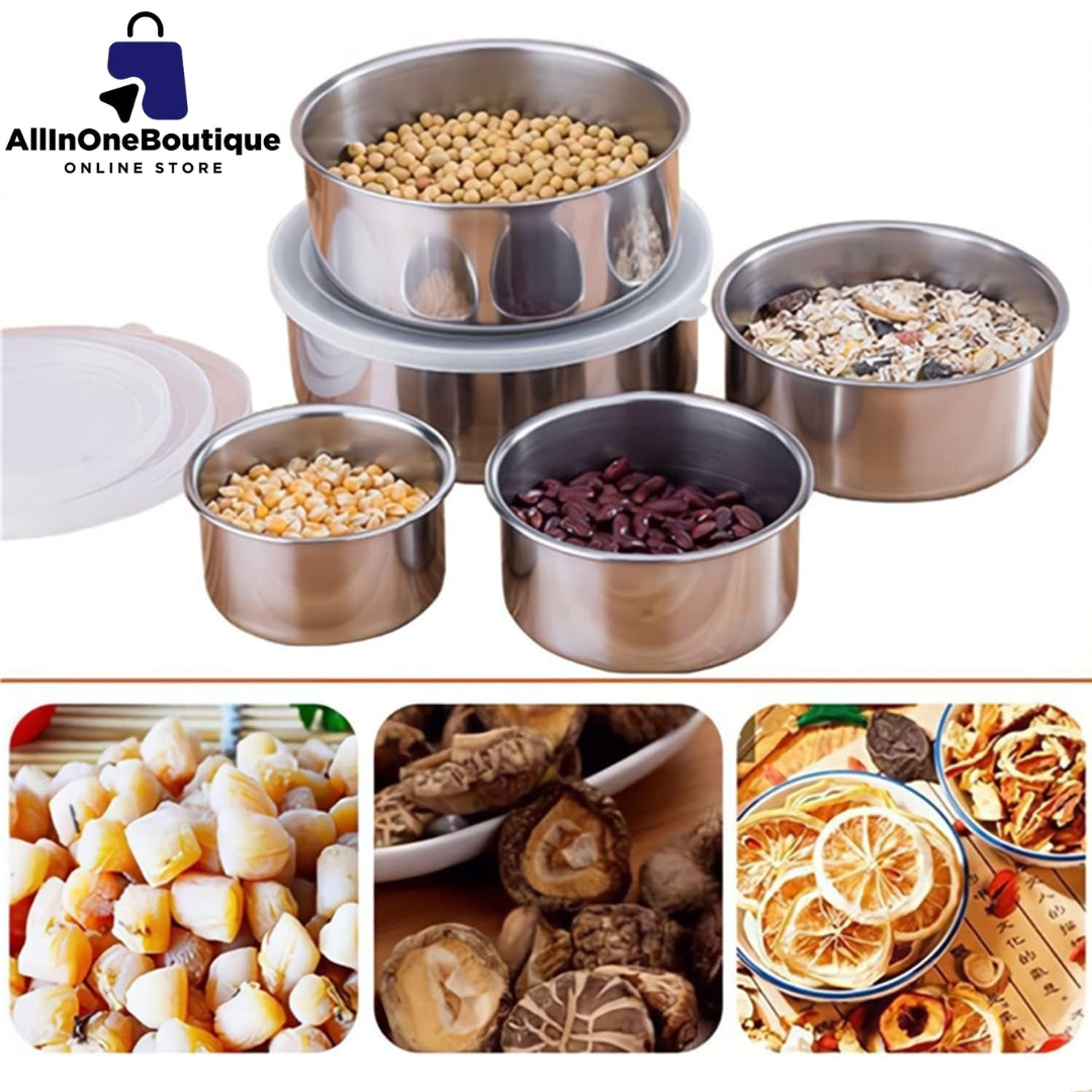 [Set of 5] Stackable Stainless Steel Snack Food Storage Containers With Lids, Leakproof Clear Lids For Lunch