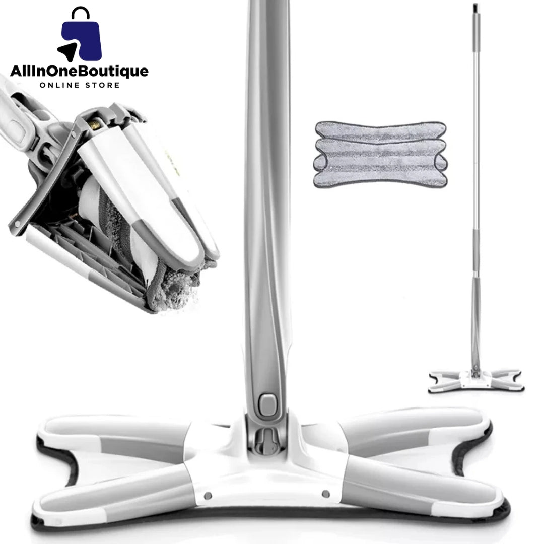 X-Type Flat Floor Mop with Replace Cloth Heads 360 Degree Squeeze Mop Hand-Free