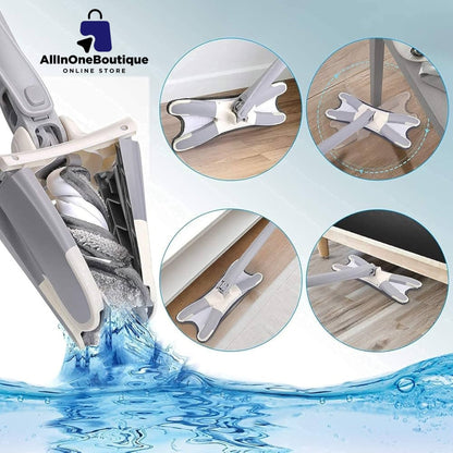 X-Type Flat Floor Mop with Replace Cloth Heads 360 Degree Squeeze Mop Hand-Free