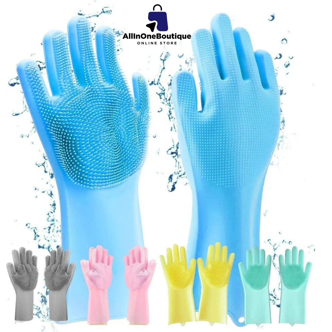 Silicone Reusable Magic Gloves with scrubber for  Wash Dish, Car Washing, Kitchen, Bathroom Multipurpose Usage (Pack of 2)