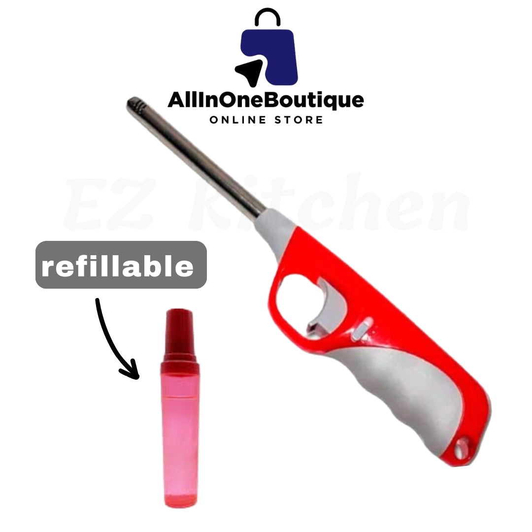 Plastic Adjustable Flame Kitchen Gas Lighter, Refillable with Small Refill Can, Multicolor Pack of 1