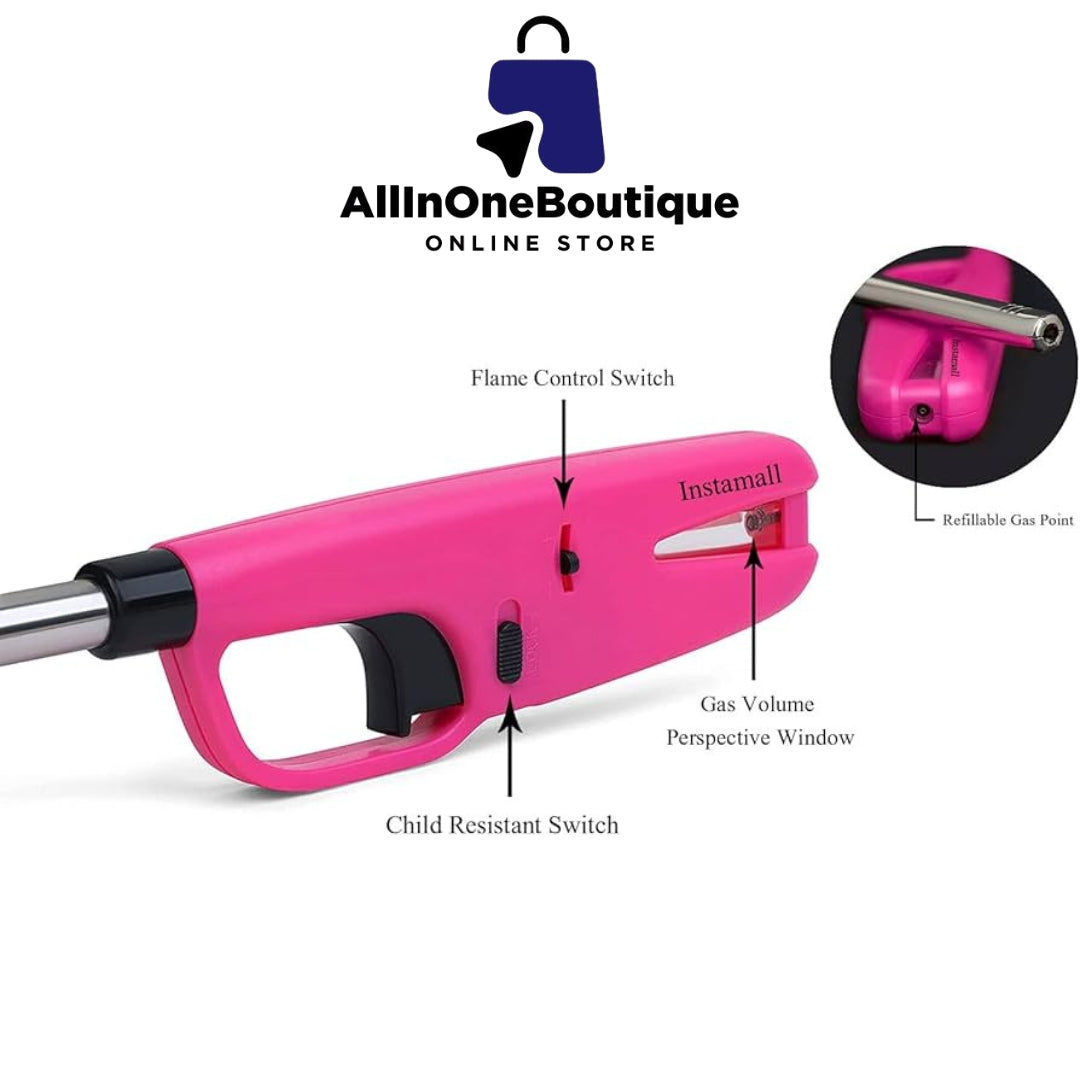 Plastic Adjustable Flame Kitchen Gas Lighter, Refillable with Small Refill Can, Multicolor Pack of 1